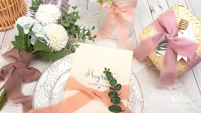 Ribbli Blush Pink Chiffon Ribbon 1-1/2 inch x 20 Yard Handmade Fringe Chiffon - Image 6