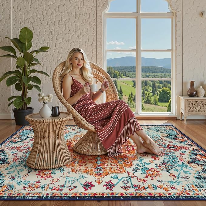 Lahome Bohemian Floral Medallion Area Rug - Image 2