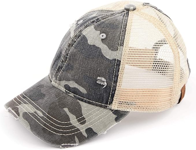 Funky Junque Trucker Hat for Women – Distressed Low Profile Western Camo Baseball Cap with Mesh, Trendy and Adjustable Fit