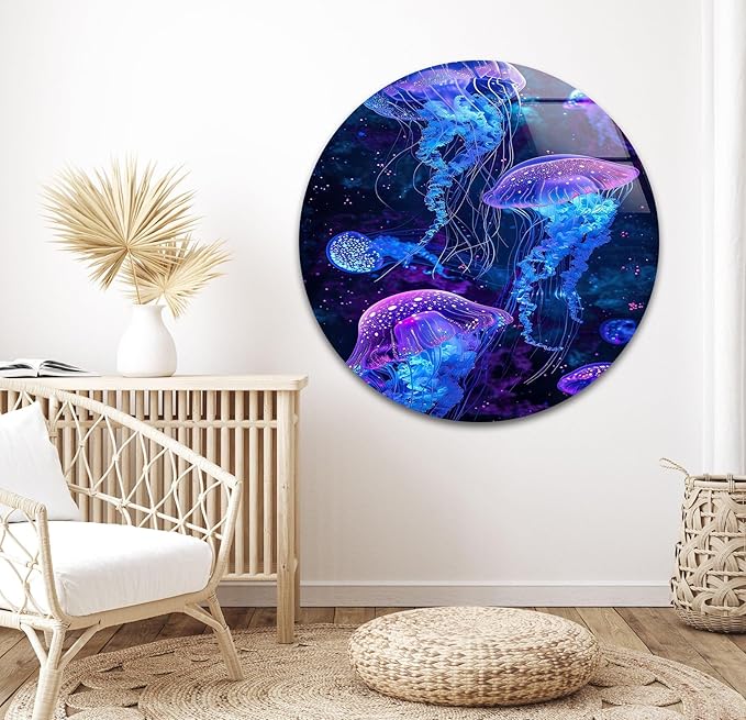 My Photostation.com 24Wx30H'' Glowing Jellyfish Glass Wall Art Tempered Glass - Image 7