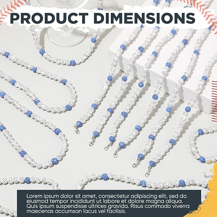Landical 12 Pcs Bling Baseball Necklace Ice Beaded Baseball Necklace Cool Gifts Bulk for Team Players Lovers Fans
