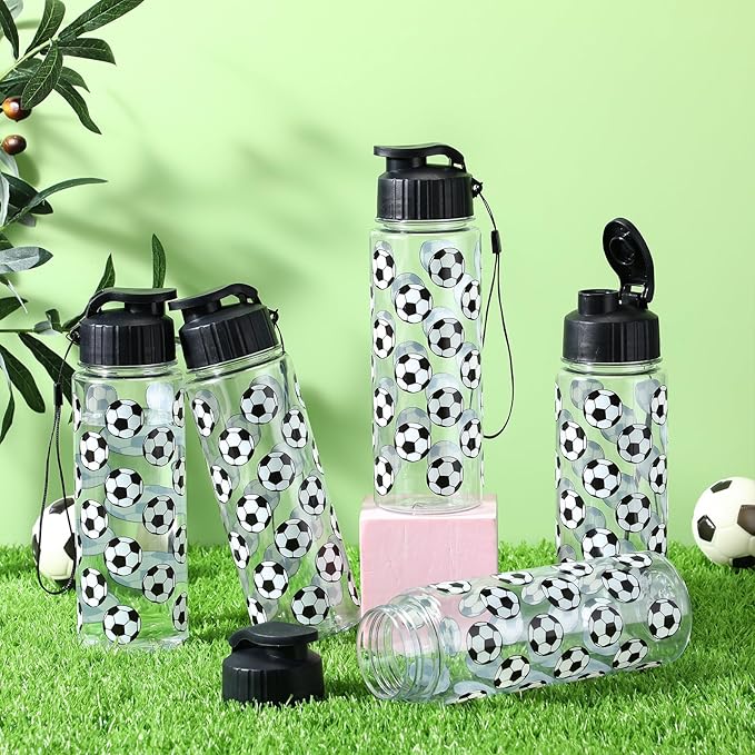Funnymoom 12 Pcs Soccer Water Bottles Bulk 17 oz Soccer Sports Bottle with Leak Proof Flip Top Reusable Plastic Water Bottles for Team Gift Accessories Sports Party Favors Supplies