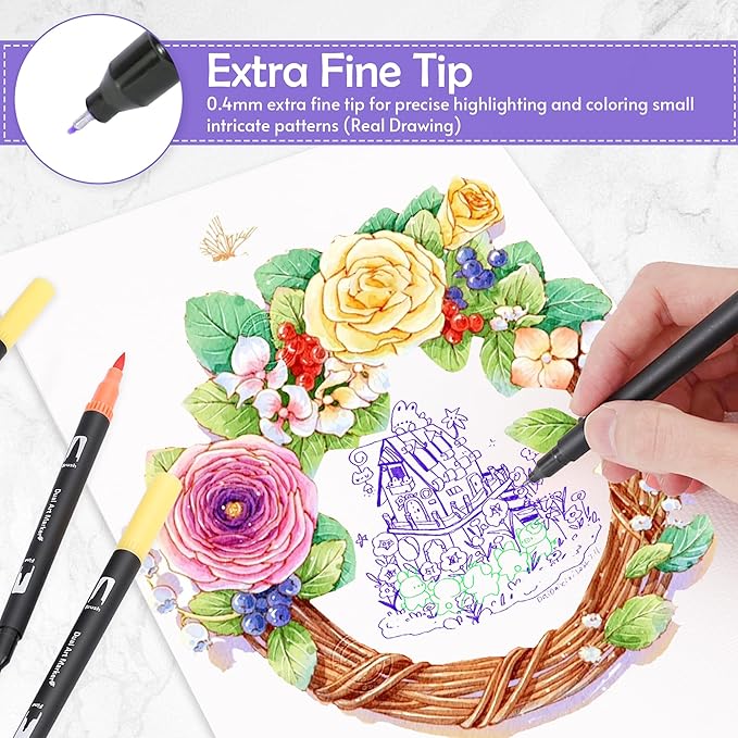 168 Colors Brush & Fine Dual Tip Watercolor Markers Set - Image 5