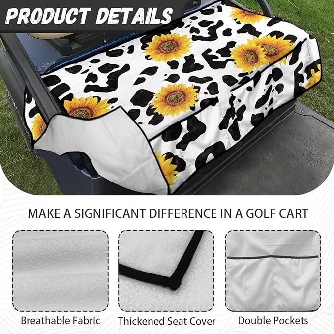 Golf Cart Seat Covers, Universal Golf Cart Seat Towel Blanket with 4 Front Pockets & Nonskid Bottom Fits for Club Car 2 Person Seats Golf Carts