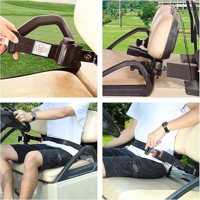 10L0L 2/3-point Golf Cart Seat Belts, 42" Retractable Belts with Bracket Street-Legal Upgrades Fits Most (2+2) /(4+2) Passenger for Yamaha EZGO TXT RXV Club Car DS Golf Carts Front/Rear Seat