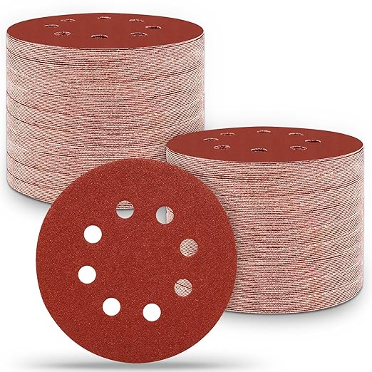 165 PCS 5 Inch Sanding Discs, 8 Hole Hook and Loop Round Sandpaper by Huopueit