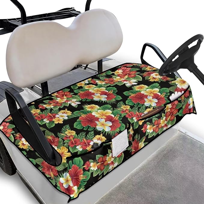 Golf Cart Seat Covers, Universal Golf Cart Seat Towel Blanket with 4 Front Pockets & Nonskid Bottom Fits for Club Car 2 Person Seats Golf Carts