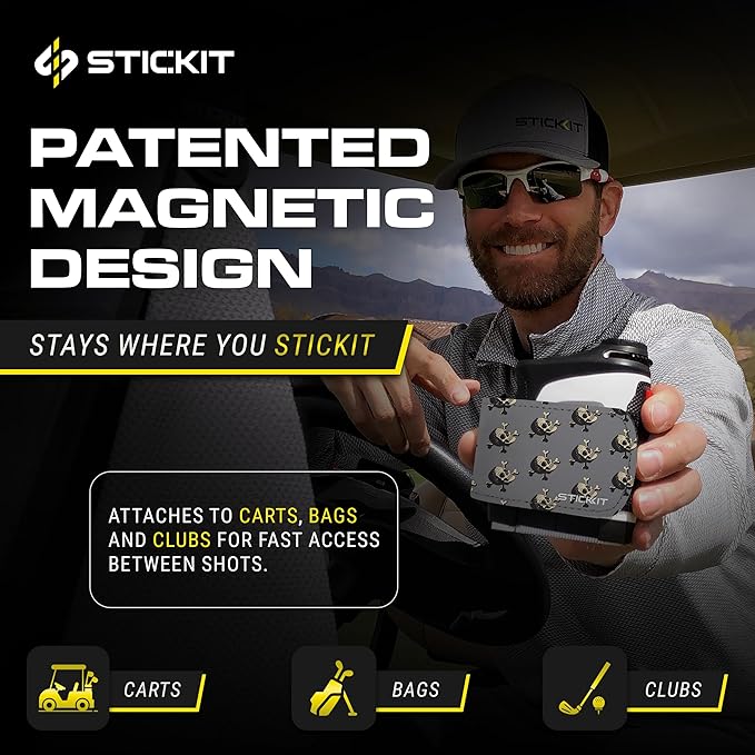 STICKIT Magnetic Rangefinder Strap | Strong Magnet Securely Holds to Golf Carts and Golf Clubs for Easy Access | Slim, Form Fitting, Size Adjustable