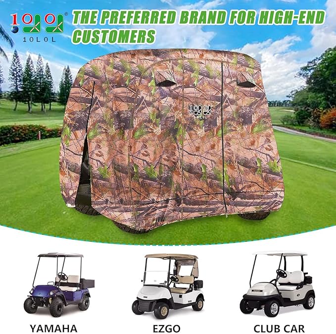 10L0L Golf Cart Cover 2/4/4+2 Passenger for Yamaha EZGO Club Car, Heavy Duty 420D Waterproof Windproof Durable Oxford Golf Cart Cover with 3 Zipper Doors for All-Weather Protection (Black/Silver)