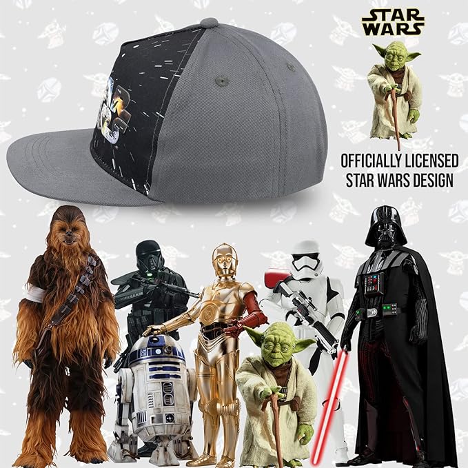 Star Wars Classic Embroidered Logo Flatbrim Baseball Cap Hat, Boys Youth