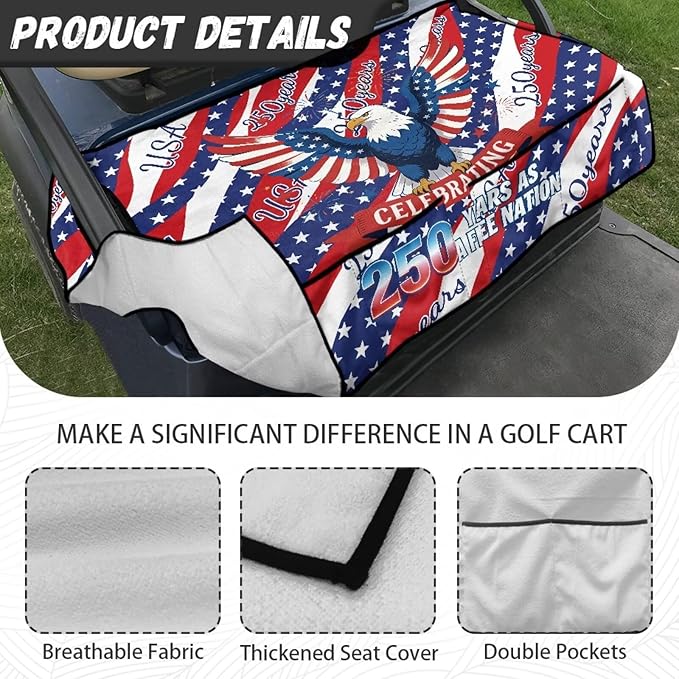 Golf Cart Seat Covers, Universal Golf Cart Seat Towel Blanket with 4 Front Pockets & Nonskid Bottom Fits for Club Car 2 Person Seats Golf Carts