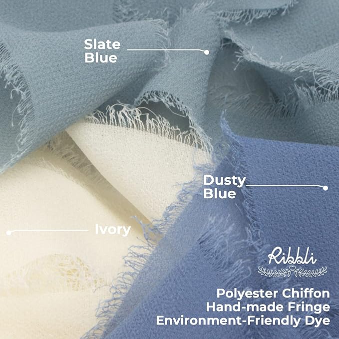 Ribbli Slate Blue Chiffon Ribbon 1-1/2 inch x 20 Yard Handmade Fringe Chiffon - Image 2