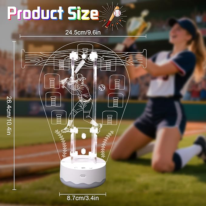 CoolGift Mart Light Up Softball Ring Holder, 16 Colors 3D LED Lights Acrylic Championship Ring Display Stand, with Remote Control, Birthday Xmas Softball Gifts for Girls Women Players Fans