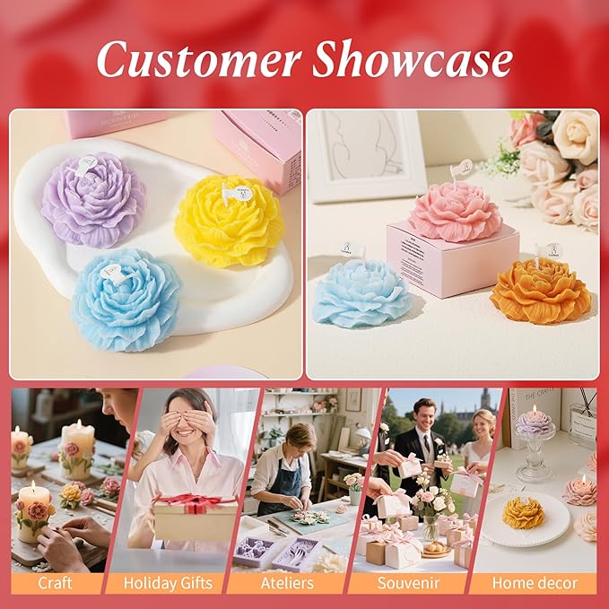2Pcs Peony Silicone Candle Flower Wax Mold Silicone - Image 2