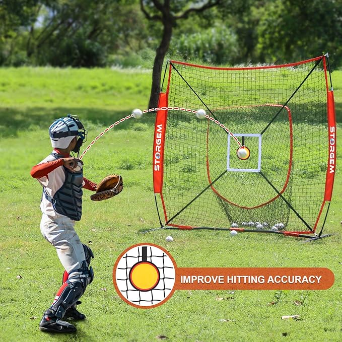 Storgem 6'X6' Baseball Softball Practice Net, Portable Baseball Net for Batting, Hitting, Pitching and Fielding, Carry Bag, Strike Zone and Batting Tee, Great for Kids Adult Youth