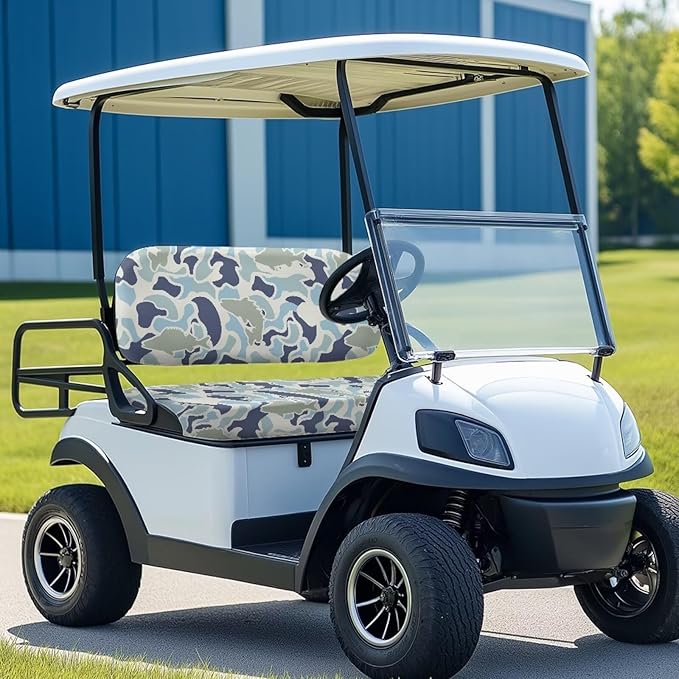 Bulopur Blue Fish Camo Golf Cart Seat Covers for Club Car Ezgo Golf Cart Dust Covers 2 Passenger Seats Universal Fit Removable Golfcart Accessory
