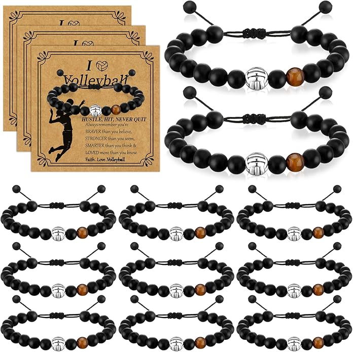 12 Set Sport Adjustable Beaded Bracelets Gifts Football Softball Soccer Volleyball Golf Basketball Hockey Bracelets for Women Men Adjustable Beaded Accessories