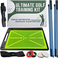 6-in-1 Golf Swing Trainer with Divot Board, Golf Grip Trainer, Alignment Sticks and Training Aid | Golf Accessories for Men & Women | Hitting Mat Practice Indoor & Outdoor