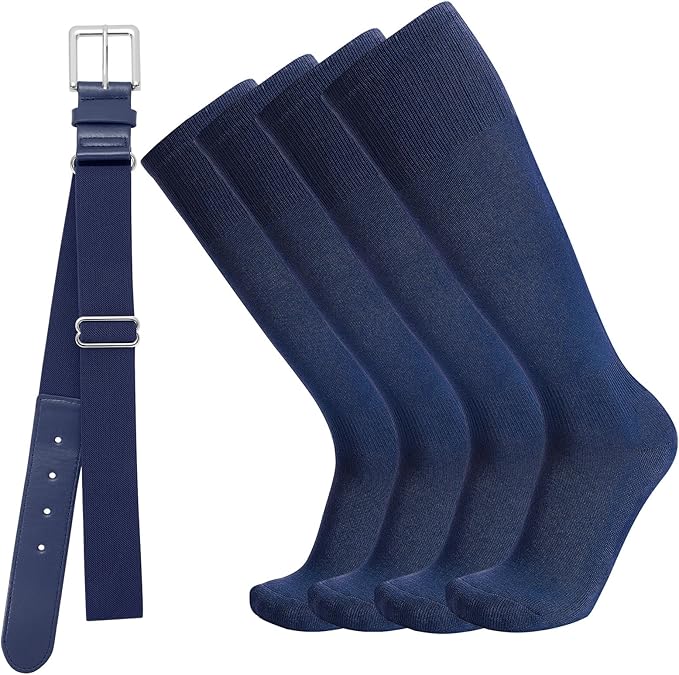 Baseball Socks and Belt Combo for Youth Adult - Softball Sock and Belt for Boys and Girls (2 Pairs of Socks & 1 Belt)