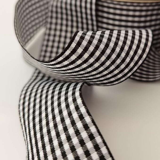 1.5 Inch Black and White Woven Edge Gingham Ribbon 25 Yards Each Roll 100% - Image 5
