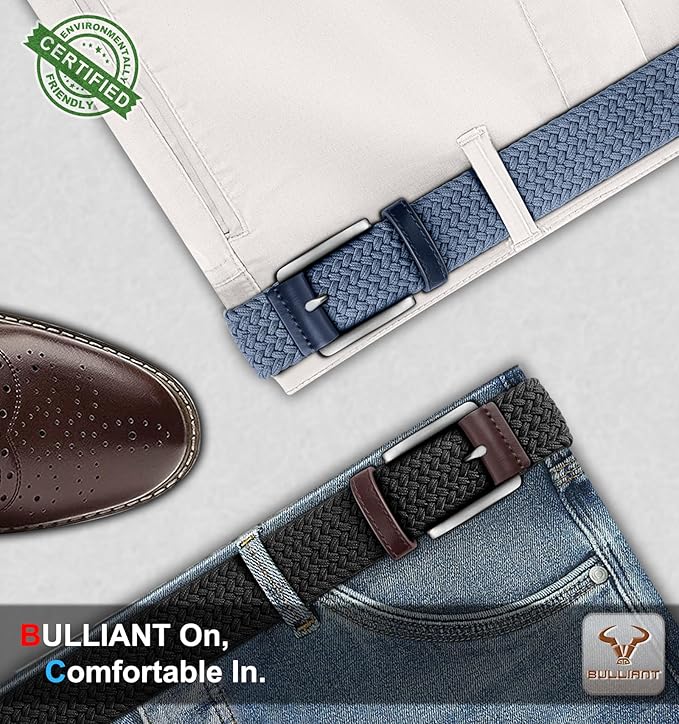 BULLIANT Belt for Men 2Pack,Mens Gift Stretch Braided Web Belt Elastic for Casual Golf Jeans,1 3/8"