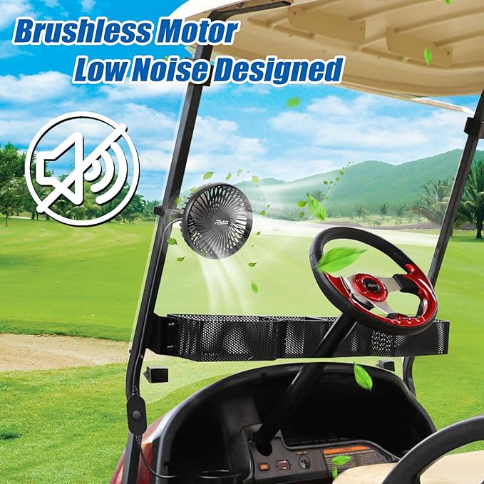 Roykaw Golf Cart Fan Portable USB Input Compatible with EZGO Club Car Yamaha, 3-speed Settings, 360 Degree Rotation, Long Lasting, Low Noise Designed, Quick Release & Won't Fall off