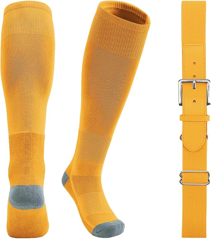QBK Youth Baseball Socks & Belt Combo Set for Kids 2-16 Years -Softball/Tee Ball Accessories (1 Pair + 1 Belt, Unisex)