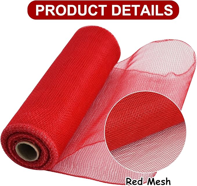 TONIFUL 2 Rolls 10 Inch Red Decorative Mesh Ribbbon Rolls, Fabric Mesh - Image 3