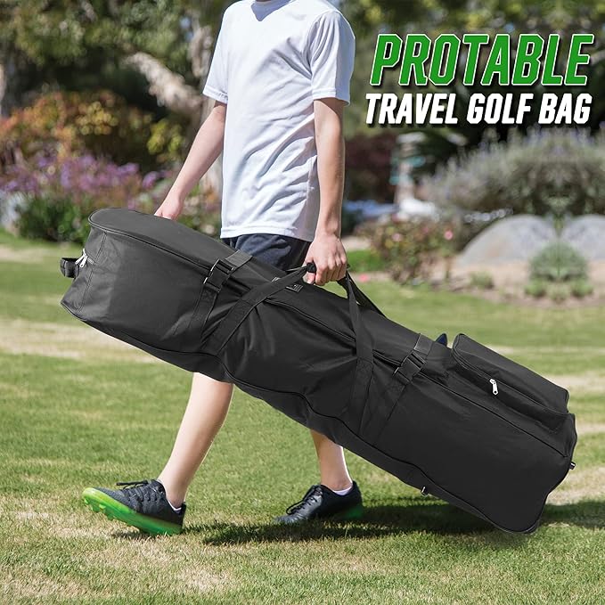 DAREKUKU Golf Travel Bags for Airlines with Adjustable Support Rod and Detachable Shoulder Straps, Hard case Top Soft Foldable Golf Club Travel Covers