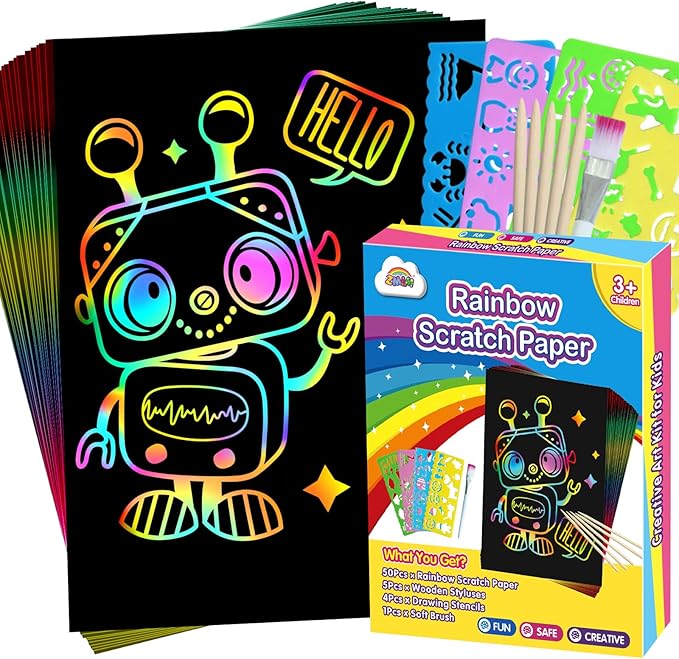 ZMLM Scratch Art Crafts Boys Gifts, 60 Rainbow Scratch Paper Art Gifts by ZMLM