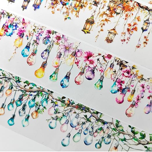 PET Tpae Stickers for Journaling, 3 Rolls Christmas Lighting Washi Tape - Image 2