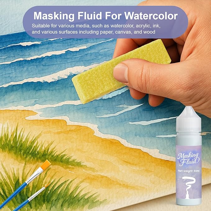 120ml Masking Fluid for Watercolor Painting, Art Watercolor Masking Fluid - Image 7