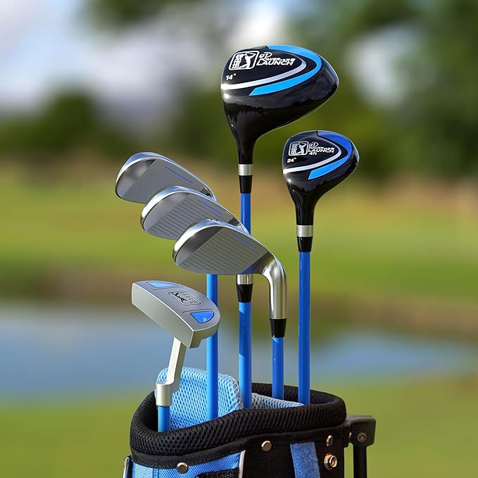 PGA Tour Youth Golf Club Set for Ages 5-15+ (3’5”-5’10”), Right and Left-Handed Kids Golf Sets – Beginner Junior Golf Clubs with Lightweight Stand Bag, Mallet Putter, Hybrid, Driver