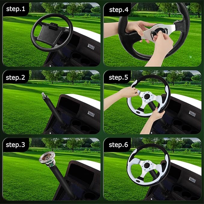 Golf Cart Steering Wheel, Skid Steering Wheel, Universal Golf Cart for Club Car EZGO RXV and for TXT, for Yamaha, for Precedent Tempo, for DS