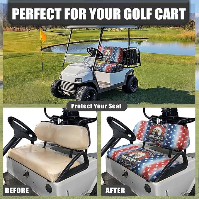 Yewatlles Golf Cart Seat Cover Set Fashion Printed for Club Car Small Breathable Bench Seat Covers, Washable Polyester Cloth 250 Years Eagle Pattern