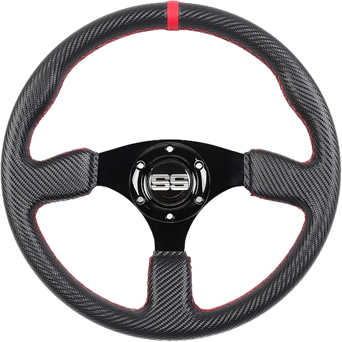 N2MU Golf Cart Steering Wheel 14 inch Universal for EZGO TXT RXV Club Car DS Precedent and Yamaha Black Red