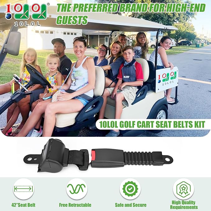 10L0L Retractable Golf Cart Seat Belts - Universal Retractable Seat Belts for Yamaha EZGO, Club Car, Go Kart, UTV