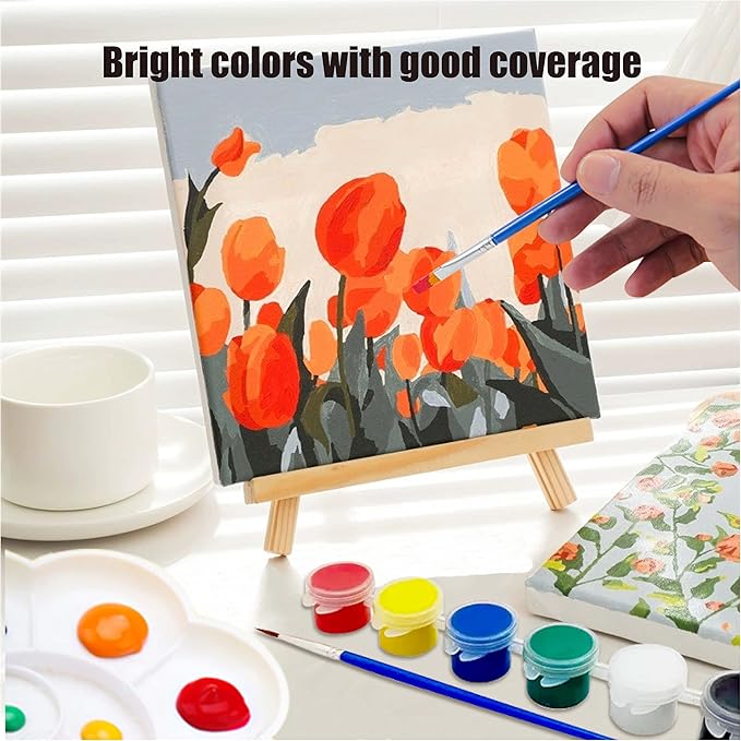 10 Pack 6 Colors Mini Acrylic Paint and Brushes Set - Image 4