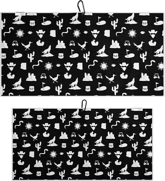 Pin Hunters Arizona-Themed Microfiber Golf Towel | Premium Waffle Towel with Clip | Large 31"×15.5" Towel for Golf Bags | Accessories for Men | Fun Gift for Husband | USA Pride