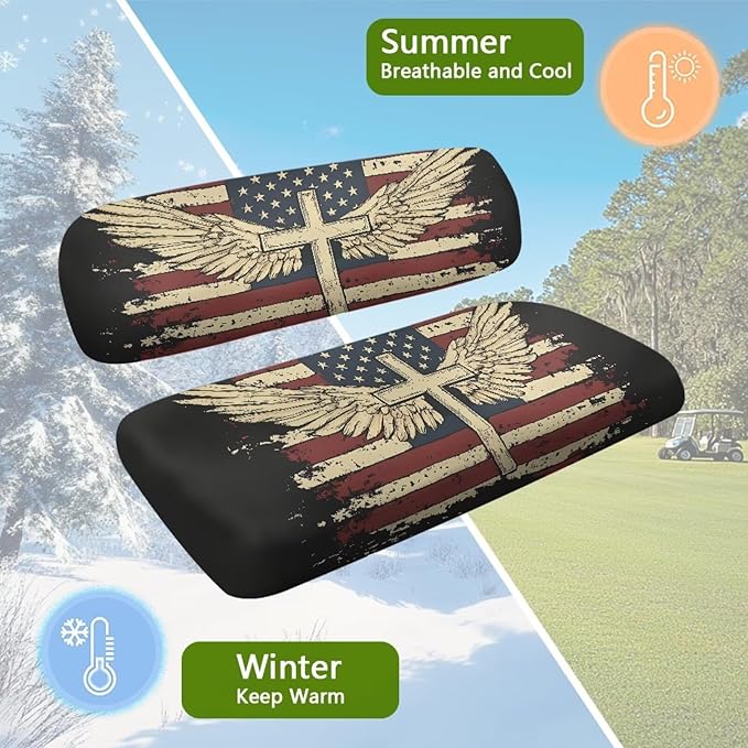 Yewatlles American Flag Cross Pattern Golf Cart Seat Covers, Personalized Golf Cart Seat Cover Keeps Seat Cool and Clean, Fits in 2-Seat Golf Carts