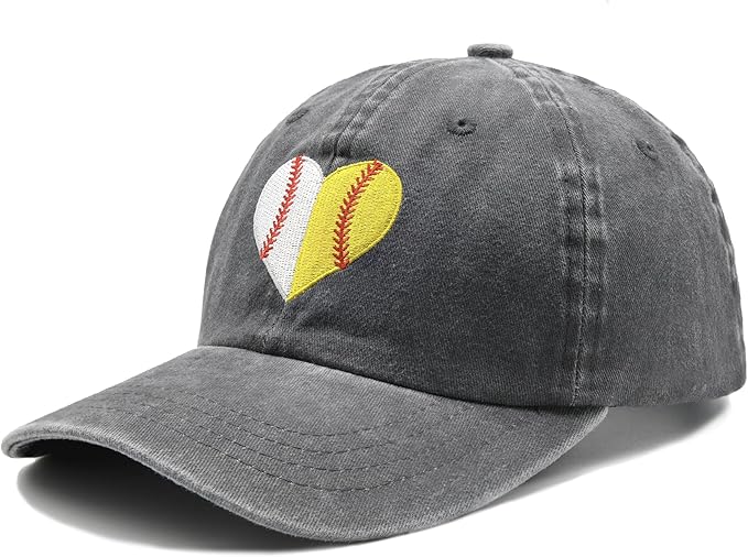 Heart Ball Hat for Womens, Softball Embroidered Adjustable Baseball Cap for Mom Girls