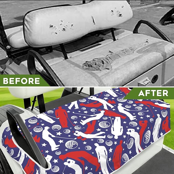 Golf Cart Seat Covers Club Car Golf Cart Accessories for Men Women Golf Carts Seat Towel Blanket 2-Seat Golf Cart Decorations