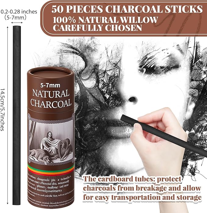 Gueevin 50 Pcs Willow Charcoal Sticks, Willow Charcoal, and Fine Art Christmas - Image 2