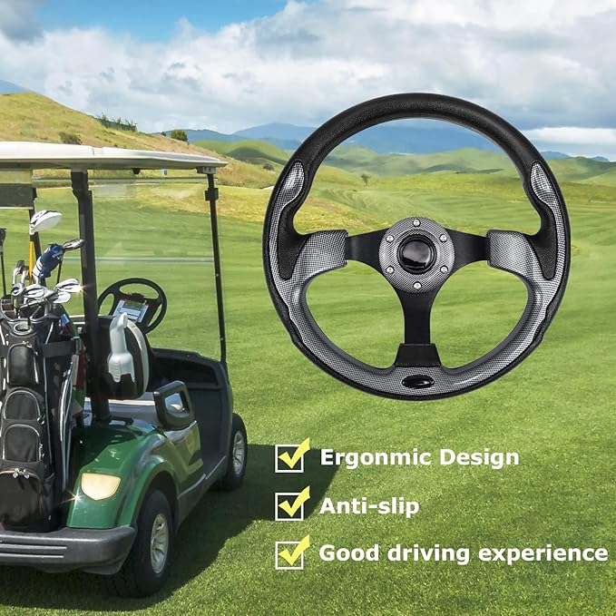 Golf Cart Steering Wheel, Skid Steering Wheel, Universal Golf Cart for Club Car EZGO RXV and TXT, Yamaha, Precedent Tempo, DS