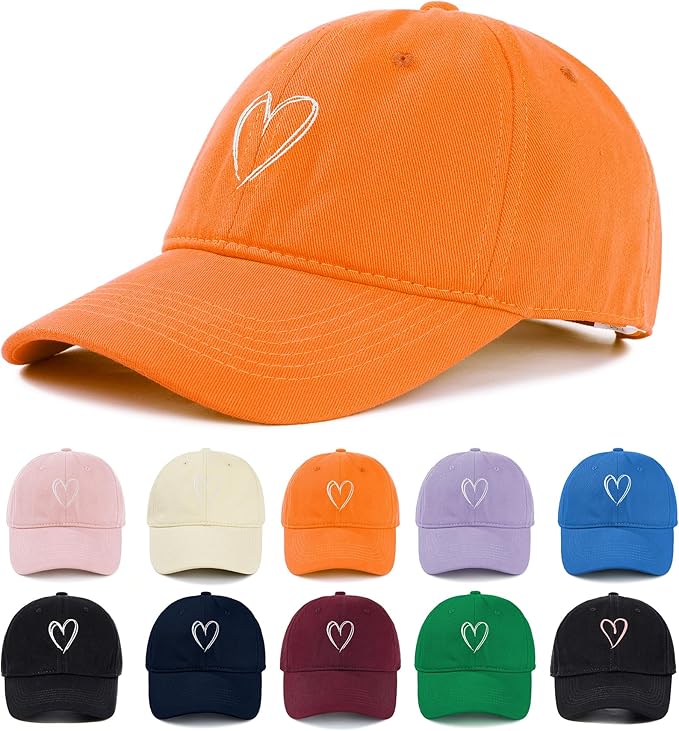 Zando 2026 Trendy Heart Baseball Caps for Women Men Girls Dad Adjustable Cute Cotton Trucker Hat for Casual Travel Sports