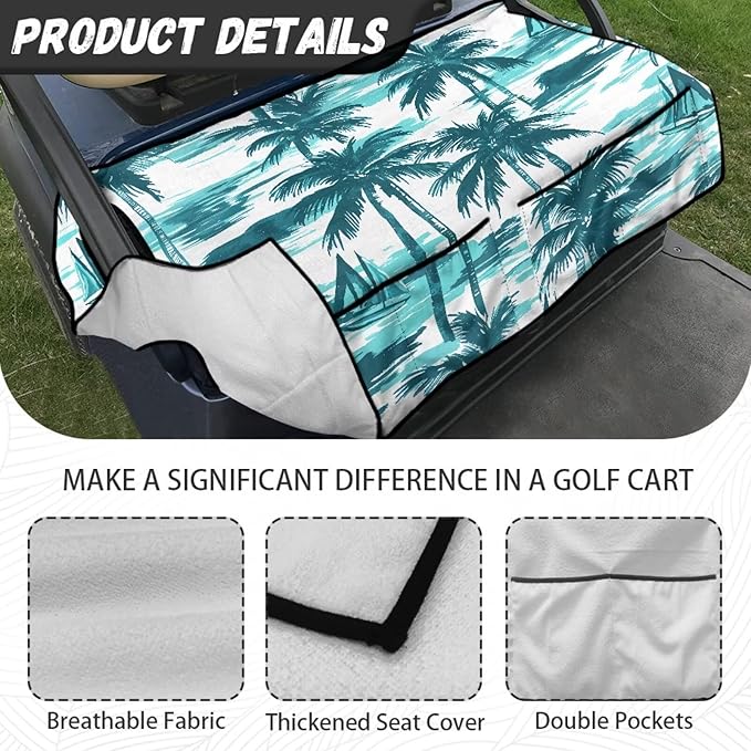 Golf Cart Seat Covers, Universal Golf Cart Seat Towel Blanket with 4 Front Pockets & Nonskid Bottom Fits for Club Car 2 Person Seats Golf Carts