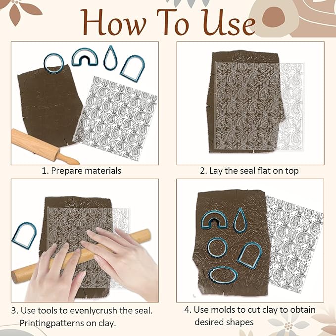 CHGCRAFT Paisley Pattern Polymer Clay Texture Sheets Retro Pattern Silicone - Image 4