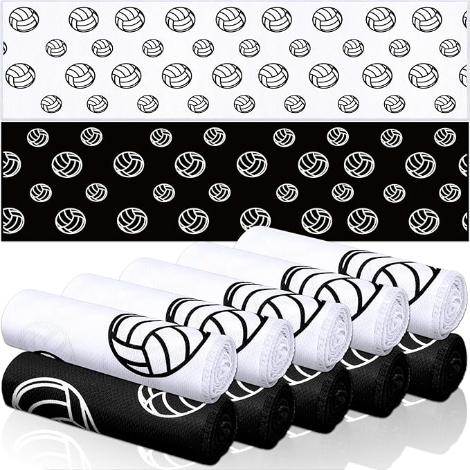 12 count Sports Cooling Towels Baseball Basketball Softball 40 x 12 Inch Breathable Soccer Football Volleyball Microfiber Ice Towel Fast Drying for Sport Party Favors Team Gift(Black,Volleyball)