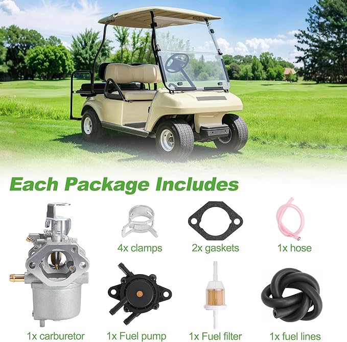 10L0L Golf Cart Carburetor Kit Compatible with Club Car DS, Precedent, Turf, Carryall & Kawasaki FE290 Engine, OEM# 101805601 101905601 17561 1016438 1016439 1016440 1016441 1016478