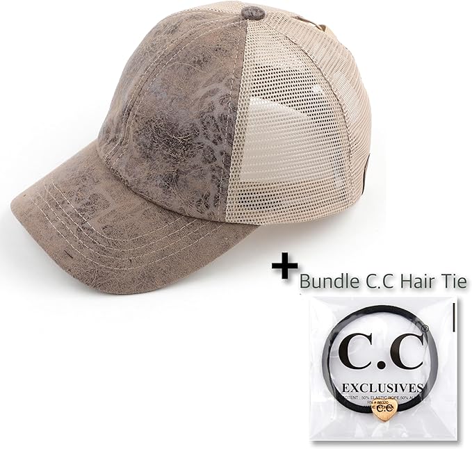 C.C Ponycap Messy High Bun Ponytail Adjustable Glitter Mesh Trucker Baseball Cap